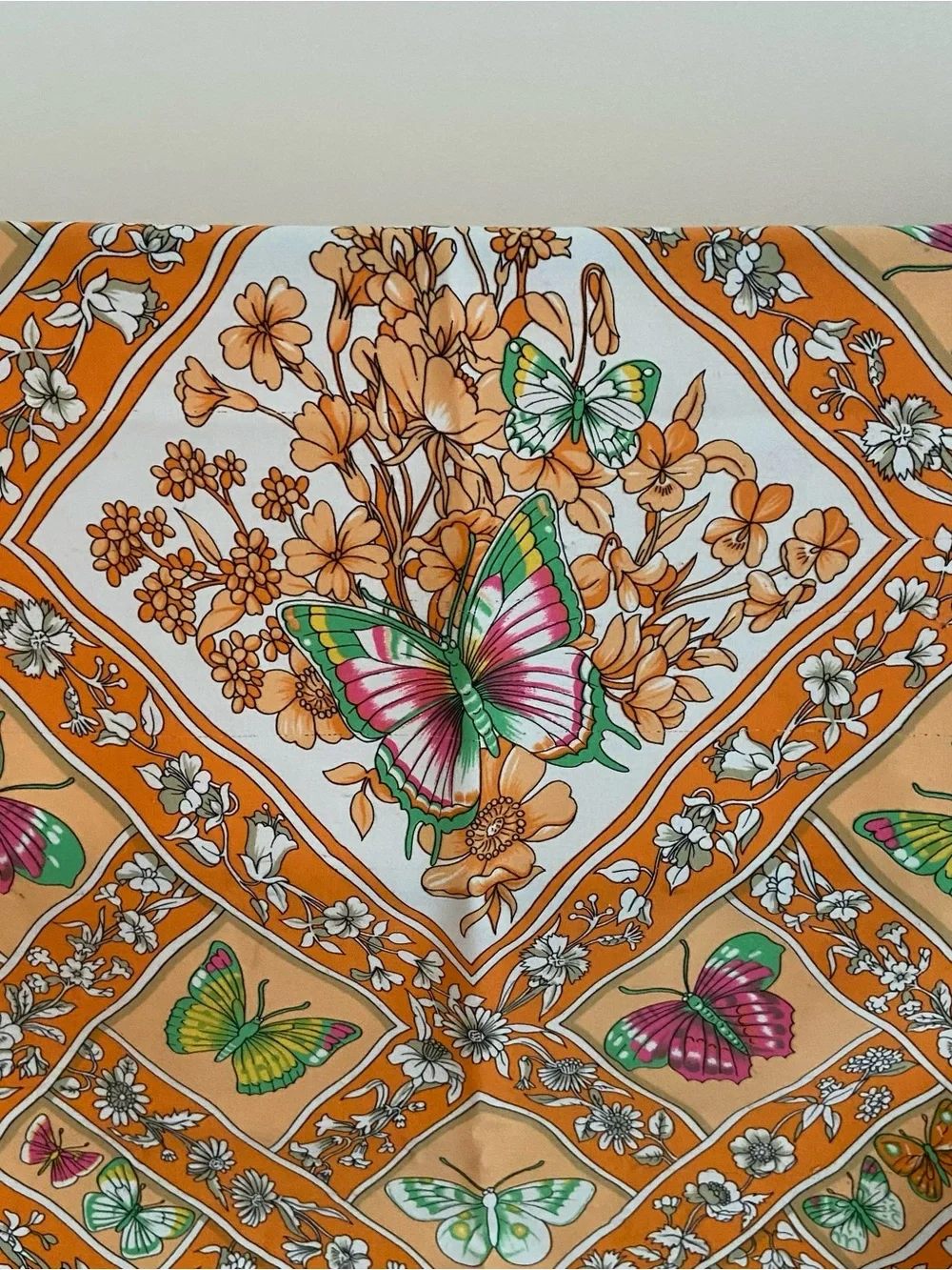 Source Unknown Orange Butterfly Print Silk Scarf